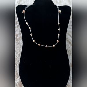 New Handmade Adjustable Lt. Pink & Lavender Pearl & Silver Leather Necklace